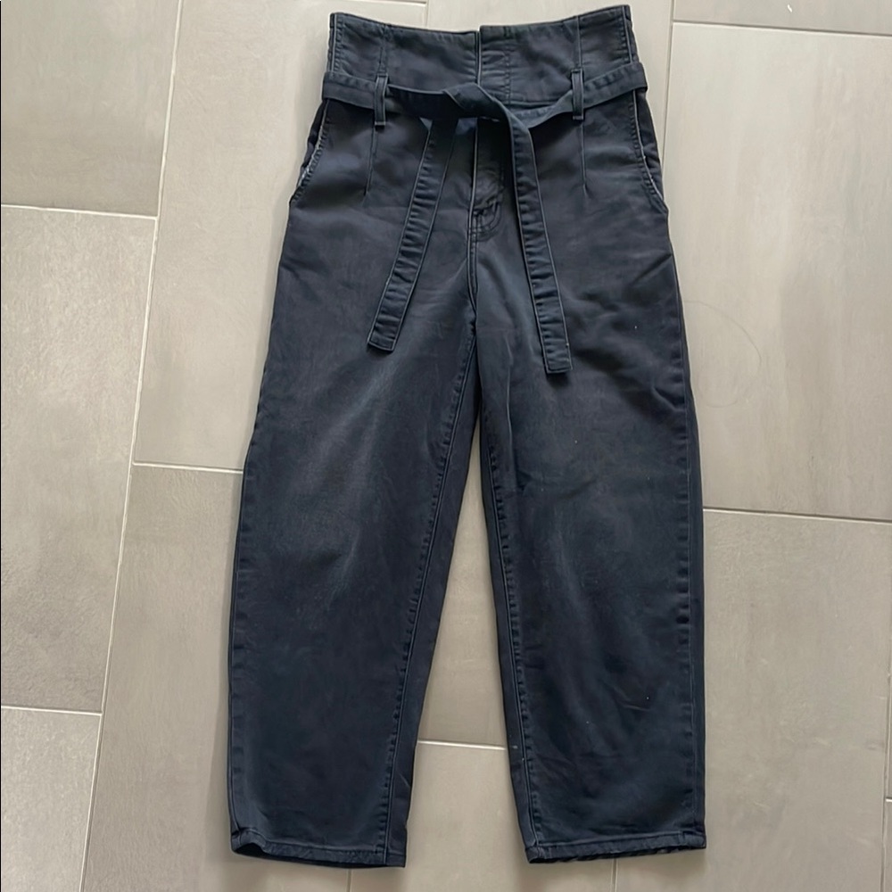 Current Elliott black cropped high waist jeans with tie